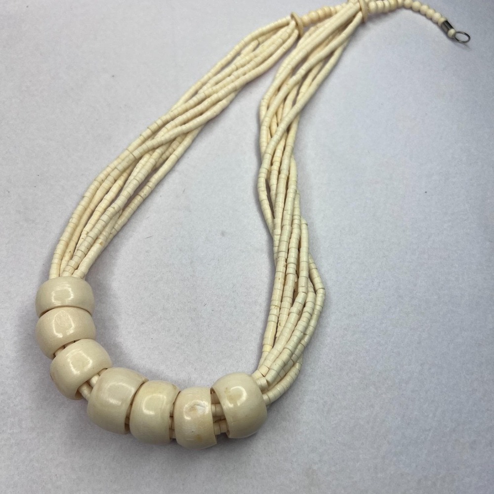 Vintage Marfin Chunky Cream Bead Necklace Multi Strand Boho Tribal Statement